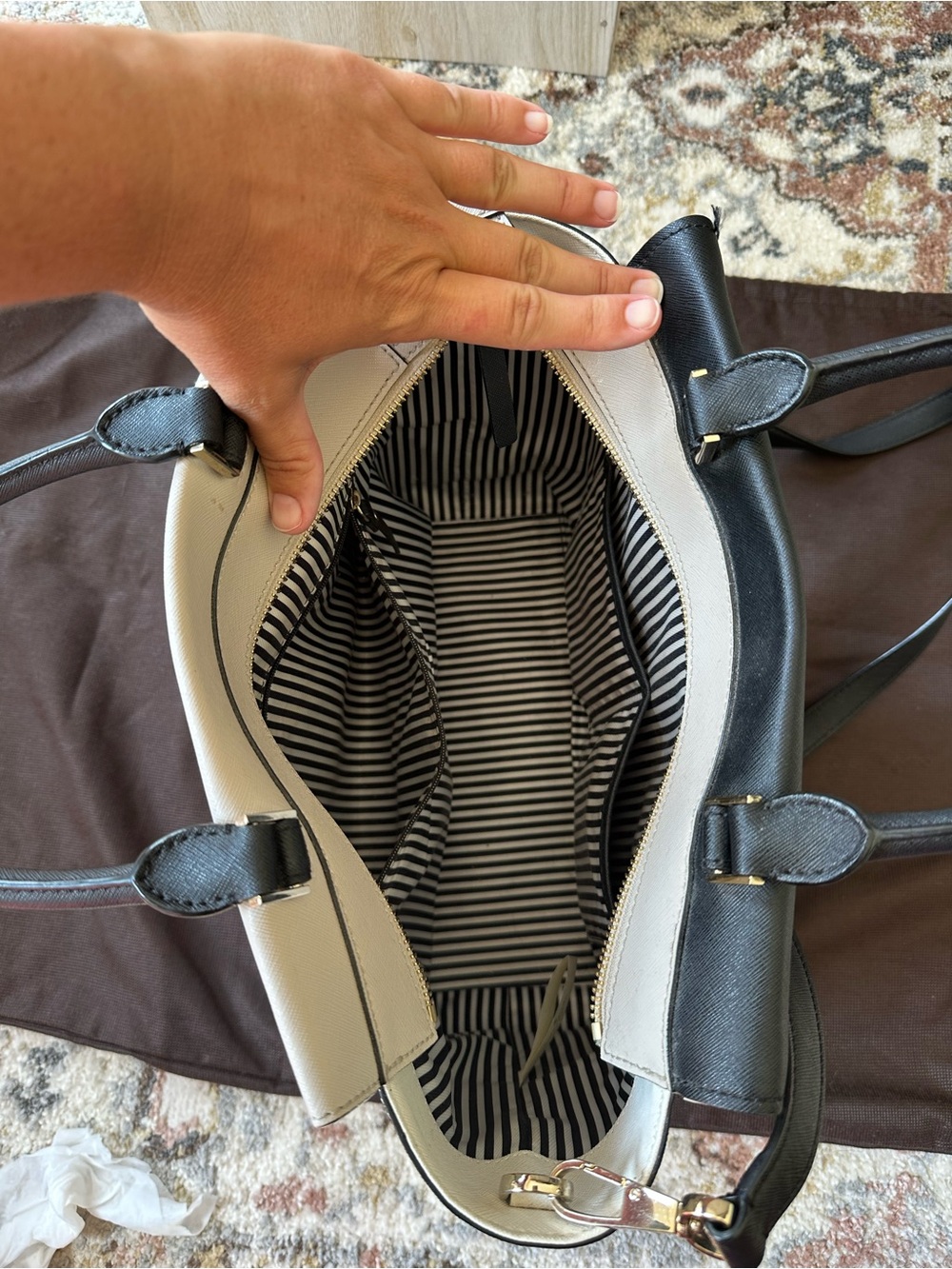 Kate Spade Two-Tone Black and Cream Satchel with Top Handles - Picture 8 of 11